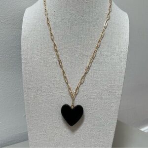 Black Heart handmade pendant gold-tone chain necklace 22"